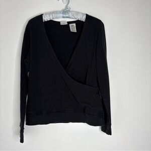 Athletic Works Black Sweatshirt Large Missy 12/14 Cross Over Style Distressed